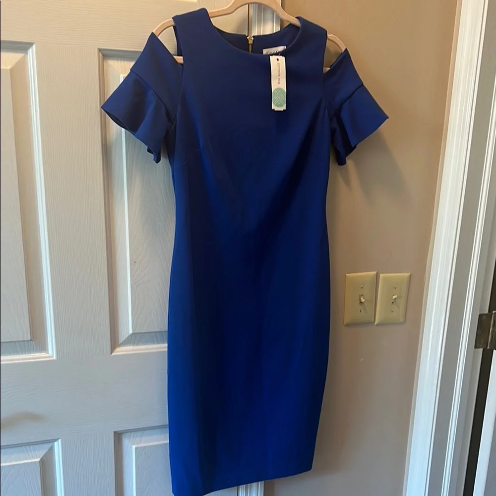 Calvin Klein Louise Cold Shoulder Knit dress in Cobalt size 6 nwt - Picture 1 of 6